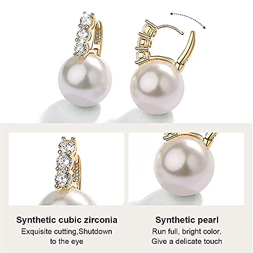 Pearl Earrings for Women 14K Gold Plated Hypoallergenic Pearl Earrings 5A Cubic Zirconia Dangle Earrings Elegant Jewelry - color: 1-Gold-black