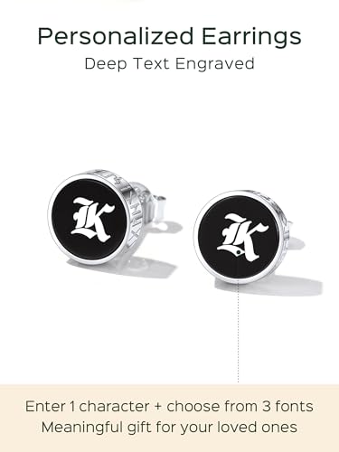ChicSilver 925 Sterling Silver Viking Rune Natural Black Onyx Stud Earrings For Women Men - style: A: Side Runes-Silver-Engraving
