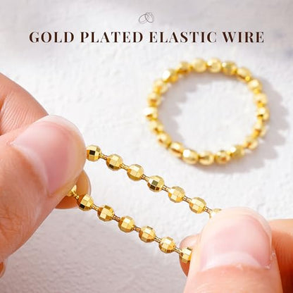 3PCS 14K Gold Plated Stretch Rings for Women Dainty Ball Beaded Elastic Layered Stack Knuckle Ring Set Non Tarnish Waterproof Trendy Statement Jewelry Gifts for Daily Outfits Fashion Accessories - color: Gold-1Pcs