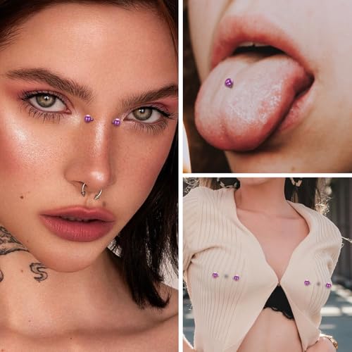 PEAKLINK Internally Threaded Nipple Rings Titanium Nipple Bars Piercing Jewelry 1 Pair Tongue Rings Eyebrow Jewelry Bridge Piercings - color: Purple Nipple Straight Barbell