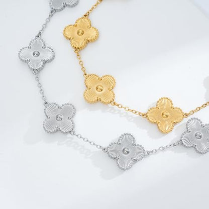 Waterproof Four-Leaf Clover Bracelet,Adjustable Link Double Sided Jewelry, Lovely Fashion Jewelry Gift for Women - color: Gold bracelet + silver bracelet