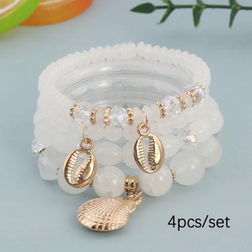 Shell Starfish Bracelet Seahorse Conch Starfish Sea Shell Pearls Charm Stone Bracelet Statement Bohemian Sea Themed Beach Jewelry for Women - color: White J