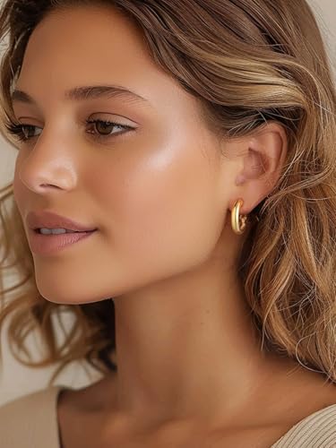 FindChic Hoop Earrings for Women, Silver/Black/14K Gold Plated Hypoallergenic Hollow Round Tube Loop Earrings, 20mm/30mm/40mm/60mm/80mm Chunky Hoops with Custom Name Options & Gift Box - color: c.Gold, size: 20MM