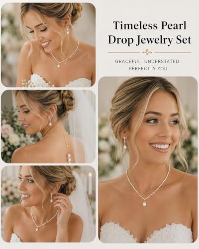 STONEFANS Gold/Silver Jewelry Sets for Women - Dainty Silver Rhinestone Necklace Earring Set Crystal Wedding Jewelry Sets for Brides Prom Accessories Bridesmaid Gifts - color: Pearl-Gold