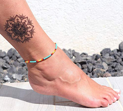 Anklet for Women, Turquoise Beaded Native American Style Boho Anklet, Bohemian Hippie Colorful Beach Summer Waterproof Anklet for Women and Girls, Handmade by Tribes