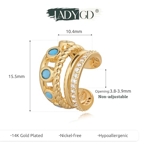 Ear Cuff Earrings for Women 14K Gold Plated Created Turquoise Cubic Zirconia Sparkling Boho Hollow Huggie Ear Cuffs Non Piercing | Clip On Cartilage | Single - color: Turquoise Trio