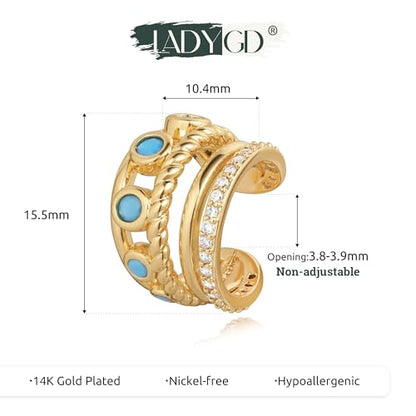 Ear Cuff Earrings for Women 14K Gold Plated Created Turquoise Cubic Zirconia Sparkling Boho Hollow Huggie Ear Cuffs Non Piercing | Clip On Cartilage | Single - color: Turquoise Trio