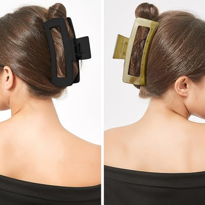 XXL Jumbo Rectangle Claw Clips for Thick Hair - Strong Hold Hair Clips | Rectangle Design | Matte Finish | Non Slip | Wide Opening | 2 Pack (Black & Jelly Green) - color: Black & Jelly Green