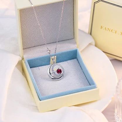 FANCIME Birthstone Necklaces 925 Sterling Silver Moon and Star Pendant Fine Jewelry Birthday Mothers Day Gifts for Mom Wife Her Daughter, Adjustable Chain 16+2" - color: Jul.- Ruby