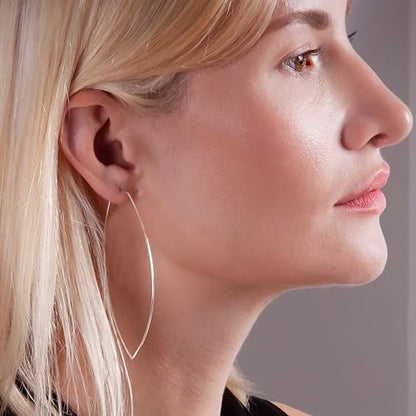Marquise Large Hoop Earrings for Women | Plated in 18K Gold or 925 Sterling Silver, Hypoallergenic and Safe for Sensitive Ears - color: 3" inch - 925 Sterling Silver Plated