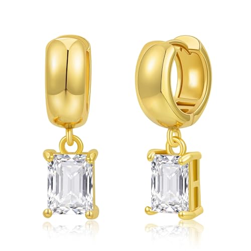 Gold Huggie Dangle Earrings for Women Chunky Hoop Huggies Cubic Zirconia Drop Earring Diamond Crystal Charm Statement Teardrop Earrings Jewelry Gifts - color: Gold-Rectangle