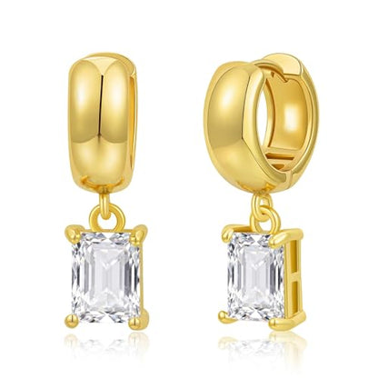 Gold Huggie Dangle Earrings for Women Chunky Hoop Huggies Cubic Zirconia Drop Earring Diamond Crystal Charm Statement Teardrop Earrings Jewelry Gifts - color: Gold-Rectangle