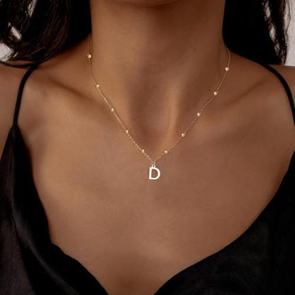 Initial Necklace for Women 14K Gold Silver Dainty Letter Necklace | Personalized Monogram Name Charm Pendant, Simple Bead Chain, Trendy Jewelry Gift, Non Tarnish - style: D