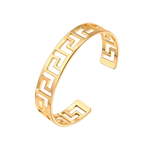 PERNNLA PEARL Dainty Gold Bar Bracelet for Women Simple Delicate Thin Cuff Bangle Hook Bracelet 18K Gold Plated Handmade Minimalist Jewelry - color: 10.Hollow Out