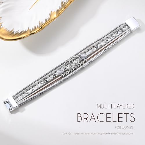 Bracelets for Women, Gifts for Mom Her Christmas Gift 2026 Leather Bracelets for Women Birthday Gift for Daughter Inspirational Wrap Bracelet Sister Friend Teen Girl Gift Layered Stocking Stuffers Jewelry - style: Snakeskin Sliver