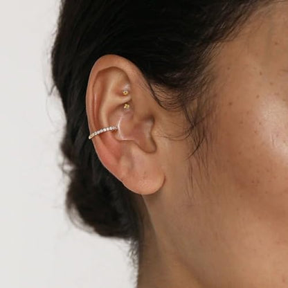 2 Pcs 14k Gold Filled Eyebrow Rings, 16G Threaded Rook Piercing Jewelry, Surgical Steel Vertical Lip Labret Belly Tongue Ring Daith Earring Curved Barbells - color: 6mm-2pcs Inlaid CZ