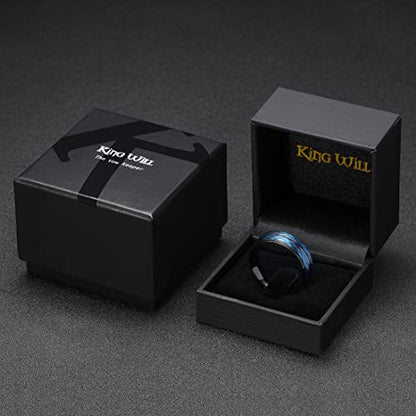 King Will Men's Tungsten Carbide Wedding Ring Hammered Groove Wedding Band Mens Two Tone Engagement Ring for Men and Women Matte Brushed Finish Comfort Fit - color: 8mm Blue & Black - Groove