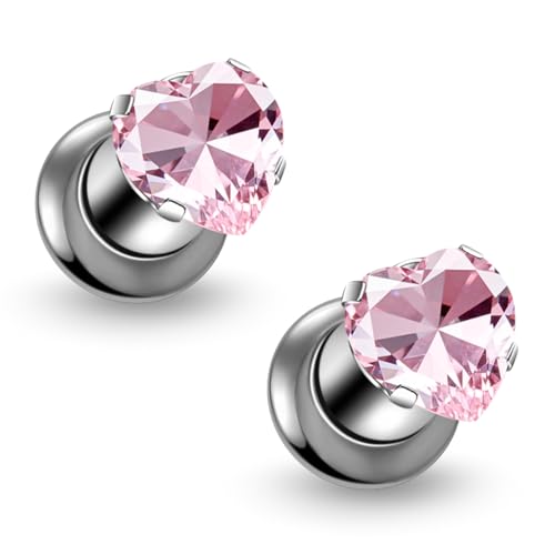 Astm F136 Titanium Heart CZ Ear Gauges Screw Fit Flesh Tunnels Plugs Gauges Earring Expander Stretcher Ear Tunnels For Ears 10G 8G 6G 4G 2G 0G 00G Plug Earrings Piercing Jewelry For Women Men - color: 6G Gauges,Pink CZ