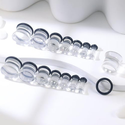 8G-12mm Solid Ear Plugs Tunnels for Women Men Single Flared Ears Gauge Plugs with O-Ring Stretcher Expander Piercing Body Jewelry Black White Clear Opalite 1 Pairs - color: Clear, size: 0 Gauge(8mm) = 5/16 inch
