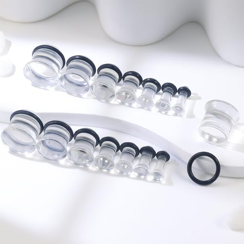8G-12mm Solid Ear Plugs Tunnels for Women Men Single Flared Ears Gauge Plugs with O-Ring Stretcher Expander Piercing Body Jewelry Black White Clear Opalite 1 Pairs - color: Clear, size: 6 Gauge(4mm) = 3/16 inch