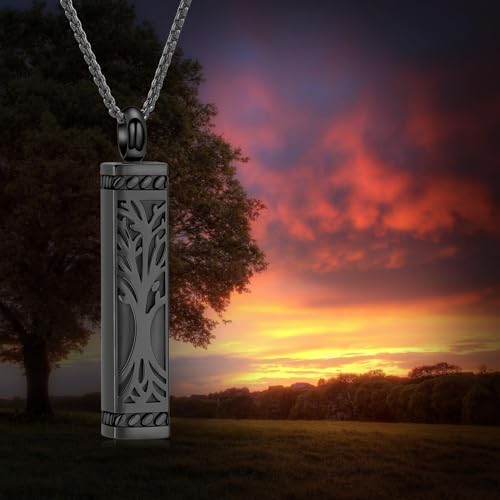 Imrsanl Tree of Life Urn Necklace for Men Women Bar Cremation Jewelry for Ashes Keepsake Ashes Necklace Pendent - color: Black