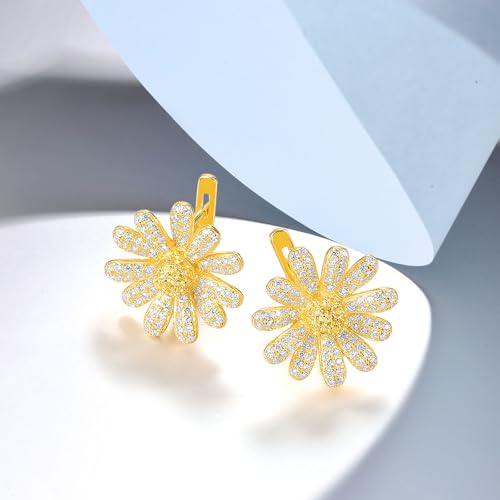 Santuzza Sterling Silver Gemstone Flower Earrings for Women - color: [A]Yellow-Daisy