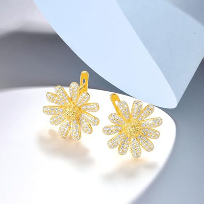 Santuzza Sterling Silver Gemstone Flower Earrings for Women - color: [A]Yellow-Daisy