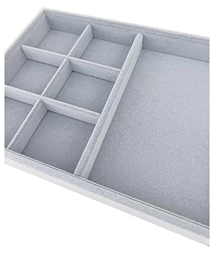 Gray Velvet Stackable Organizer Premium Quality Stackable Tray Halft 6 Grid and Half Open Multi Function Storage Drawer Divider Closet Inserts - size: 6 Grid Flat
