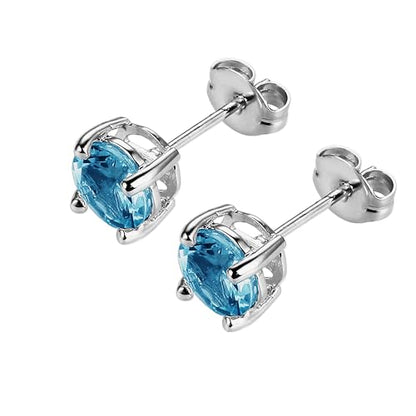 Amazon Essentials Sterling Silver Round Birthstone Stud Earrings - color: Swiss Blue Topaz,December