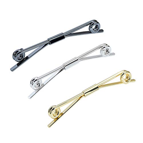3PCS Men's Classic Tie Clips - Shirt Collar Clip Bar for Necktie - Gold, Silver, Black Tone - Tie Pins, Collar Holder - style: 60mm Length Iron Ring Head