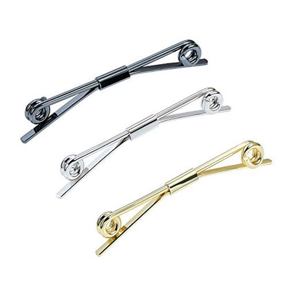 3PCS Men's Classic Tie Clips - Shirt Collar Clip Bar for Necktie - Gold, Silver, Black Tone - Tie Pins, Collar Holder - style: 60mm Length Iron Ring Head