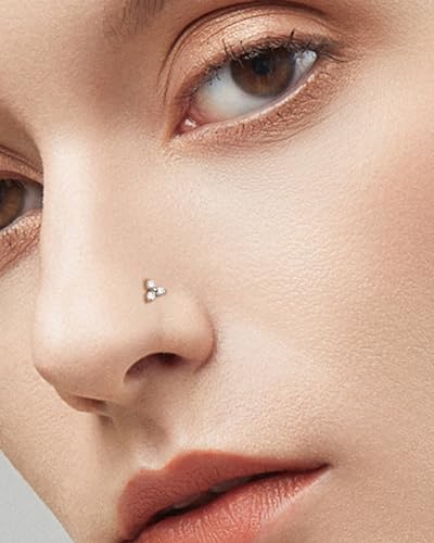 20G Grade 23 (G23) Titanium Screw Nose Studs Ring S-Shaped Diamond Cubic Zirconia Flower Bone Piercing Jewelry