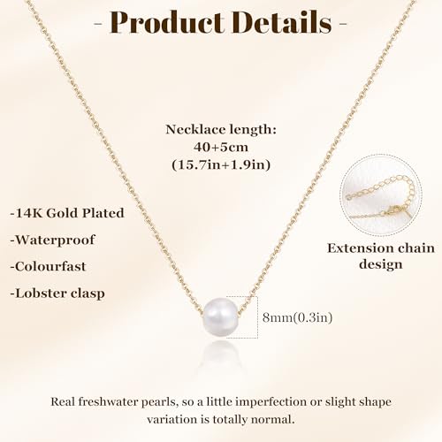 Gold Pearl Necklaces for Women Trendy, 14K Gold Plated Dainty Necklace Simple Single Double Layered Pearl Pendant Necklaces for Women Wedding Birthday Jewelry Gifts - color: 4-Round-Single-Gold