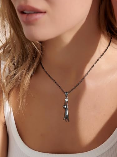 U7 Cat Pendant Necklace for Women Stainless Steel Cute Kitty Cat Jewelry Gift - style: 01-Black
