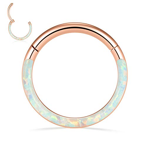GAGABODY Septum Ring 16 Gauge Earrings Daith Jewelry Surgical Steel Hinged Nose Rings Nose Hoop Cartlidge Earring Hoop Helix Rook Piercing Jewelry - color: Style2:1pc Rose gold+White Opal Single Hoop