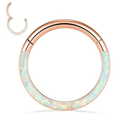 GAGABODY Septum Ring 16 Gauge Earrings Daith Jewelry Surgical Steel Hinged Nose Rings Nose Hoop Cartlidge Earring Hoop Helix Rook Piercing Jewelry - color: Style2:1pc Rose gold+White Opal Single Hoop