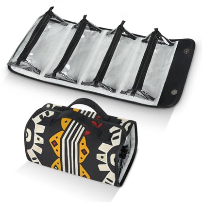 Bohemian Geometric Stripes Hanging Roll Up Cosmetic Bag with 4 Removable Storage Bags Waterproof Foldable Toiletry Kit for Women - color: Multicolor 10