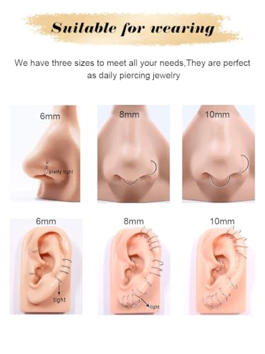AMASIS Nose Rings and Nose Studs Set, Stainless Steel Hinged Nose Hoops and CZ Studs, Select Sizes and Styles for Nostril Septum Cartilage Piercing Jewelry - color: Silver, size: 3-Piece Hoops,16Gauge,6/8/10mm