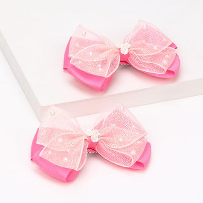 KISZU 4.5 Inch Flower Hair Bows Clips Mermaid Pearl HairPins for Girls Children Teens and Women - color: Hot Pink