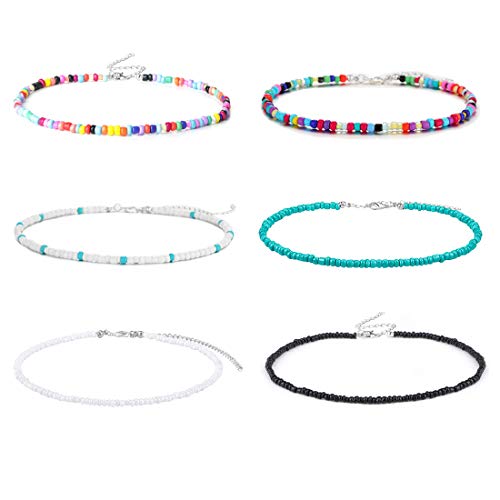 4-12 Pieces Beaded Choker Necklaces for Women Boho Seed Bead Choker Set Hawaiian Handmade Turquoise Beach Beads Necklace Chain Jewelry - style: Style 6