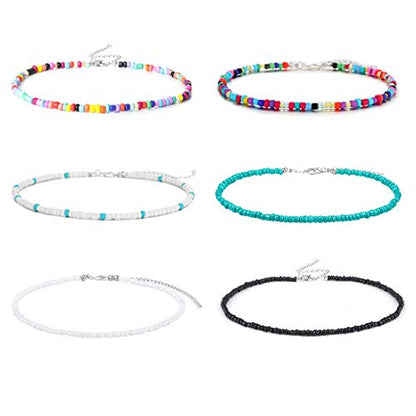 4-12 Pieces Beaded Choker Necklaces for Women Boho Seed Bead Choker Set Hawaiian Handmade Turquoise Beach Beads Necklace Chain Jewelry - style: Style 6