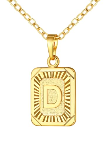 U7 Initial Necklaces for Women, Square Letter Pendant Necklace | Gold & Silver Plated A-Z Pendant | Personalized Large Monogram | 20+2" Adjustable Chain | Gift Packed for Mom Wife Friends - color: a. Gold, style: D