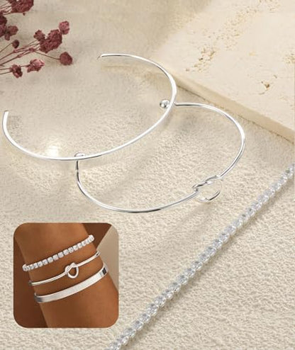 ZOERAY Silver Gold Bangle Bracelets for Women Non Tarnish 14k Gold Plated Stackable Cuff Bracelets for Women Trendy Cubic Zirconia Stainless Steel Chunky Bracelet Stack Set Waterproof Jewelry Gifts - color: A.Knot-Silver