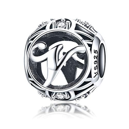 Letter Charms 925 Sterling Silver Initial A-Z Bead Charms | For Bracelets Necklaces, Hypoallergenic,Cubic Zirconia Alphabet Beads, Personalized Gifts for Women - color: V