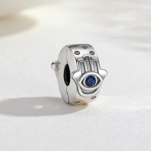 KEQ Clip Spacer Charm for Bracelet 925 Silver Pave Cubic Zirconia Clip Lock Stopper Bead Spacer For Women Bracelets Stopper Birthday Gifts European Openable Beads 2pcs - color: Hamas Hand