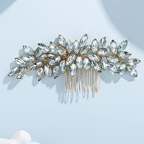 Teyglen Women's Mint blue Rhinestones Hair Comb, Luxurious Hair Accessories for Wedding, Party, Christmas, Photoshoot, Halloween, Seaside Beach - Manual, 15 *6cm/5.9 *2.36 inches, 1 Count - color: Mint blue