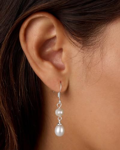 Chunky Hoop Huggie Dangle Tassel Pearl Bow Heart Charm Stud Cilp-on Earrings for Women, 14K Gold plated/Sterling Silver Plated CZ Large Jewelry Vintage Dainty Trendy Gift Daily Prom Party - style: Pearl Dangle-SL