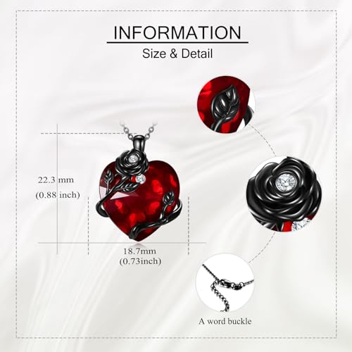 Halloween Necklace 925 Sterling Silver Black Rose Rib Cage Heart Pendant Necklace Halloween Jewelry Gifts for Women Gothic Party - style: Black Rose