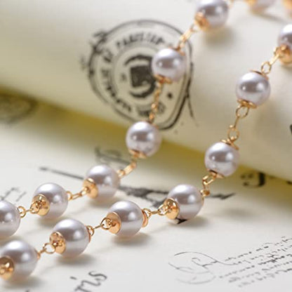 LOYATA Chain Bracelet Gold Link 14K Gold Plated Dainty Pearl Bracelet Simple Jewelry Gift for Women - style: Pearl