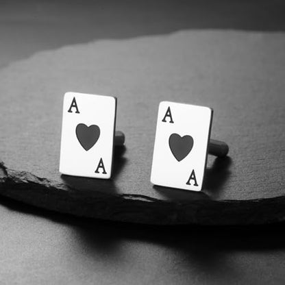 Cufflinks for Men Delicate Stainless Steel Wedding Business Cufflinks Gifts for Groom Husband French Shirt Accessories - style: Ace of Spades-Silver